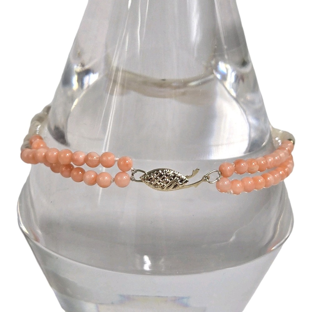 14k Solid Gold Baroque Fresh Water Pearl‎ & Angel Skin Coral Beads Bracelet 8" - Picture 6 of 11